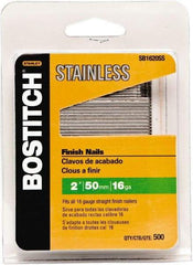 Stanley Bostitch - 16 Gauge 1/16" Shank Diam 2" Long Finishing Nails for Power Nailers - Stainless Steel, Smooth Shank, Straight Stick Adhesive Collation, Round Head, Chisel Point - Eagle Tool & Supply