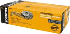 Stanley Bostitch - 13 Gauge 1" Long Roofing Nails for Power Nailers - Steel, Galvanized Finish, Smooth Shank, Coil Wire Collation, Round Head, Diamond Point - Eagle Tool & Supply