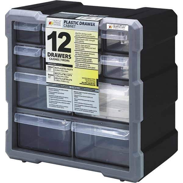 Quantum Storage - 12 Drawer, Small Parts Drawer Cabinet System - 10-1/2" Deep x 6-1/4" Wide x 10-1/4" High - Eagle Tool & Supply