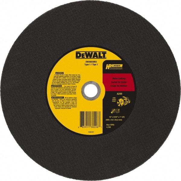 DeWALT - 16" 24 Grit Aluminum Oxide Cutoff Wheel - 5/32" Thick, 1" Arbor, 4,700 Max RPM, Use with Chop Saws - Eagle Tool & Supply