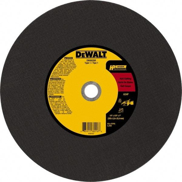 DeWALT - 14" 24 Grit Aluminum Oxide Cutoff Wheel - 1/8" Thick, 1" Arbor, 5,500 Max RPM, Use with Chop Saws - Eagle Tool & Supply