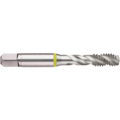 ‎1/4-28 3 Flute 2B Cobalt Spiral Flute Semi-Bott Yellow Ring Tap-Bright-40 Degree Helix - Eagle Tool & Supply