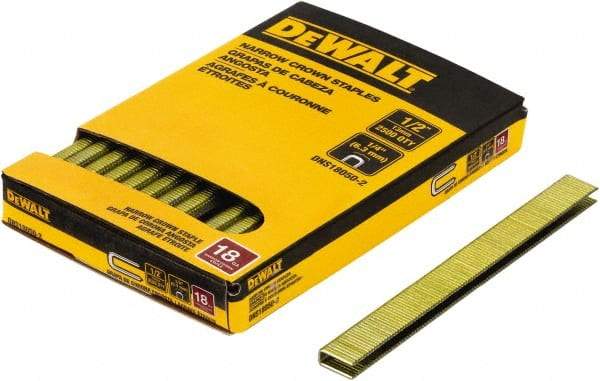 DeWALT - 1/2" Long x 1/4" Wide, 18 Gauge Crowned Construction Staple - Steel, Copper Finish, Chisel Point - Eagle Tool & Supply