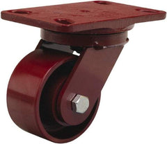 Hamilton - 4" Diam x 2" Wide x 5-5/8" OAH Top Plate Mount Swivel Caster - Cast Iron, 1,000 Lb Capacity, Sealed Precision Ball Bearing, 4-1/2 x 6-1/2" Plate - Eagle Tool & Supply