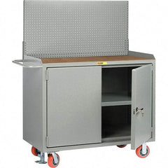 Little Giant - 3,600 Lb Capacity, 3 Shelf, 2 Door Mobile Bench Cabinet with Pegboard Panel - 53" Wide x 24" Deep x 43" High, Steel, Gray - Eagle Tool & Supply