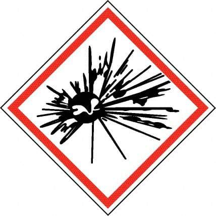 NMC - Hazardous Materials Label, Header: Explosive Warning - Legend: GHS - Graphic, English, Black & Red, 2" Long x 2" High, No Coating - Eagle Tool & Supply