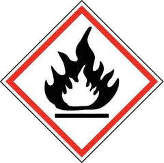 NMC - Hazardous Materials Label, Header: Flammable Warning - Legend: GHS - Graphic, English, Black & Red, 2" Long x 2" High, No Coating - Eagle Tool & Supply