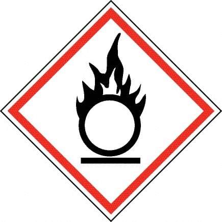 NMC - Hazardous Materials Label, Header: Oxidizer Warning - Legend: GHS - Graphic, English, Black & Red, 2" Long x 2" High, No Coating - Eagle Tool & Supply