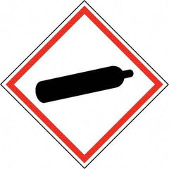 NMC - Hazardous Materials Label, Header: Compressed Gas Warning - Legend: GHS - Graphic, English, Black & Red, 2" Long x 2" High, No Coating - Eagle Tool & Supply