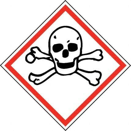 NMC - Hazardous Materials Label, Header: Toxic Warning - Legend: GHS - Graphic, English, Black & Red, 2" Long x 2" High, No Coating - Eagle Tool & Supply