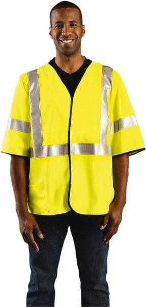 OccuNomix - Size 5XL Flame Resistant/Retardant Yellow Solid General Purpose Vest - 60 to 62" Chest, ANSI 107-2015, ASTM F1506, ATPV=7.1 cal/Sq cm, NFPA 70E/HRC=1, Hook & Loop Closure, 1 Pocket, Polyester Blend - Eagle Tool & Supply
