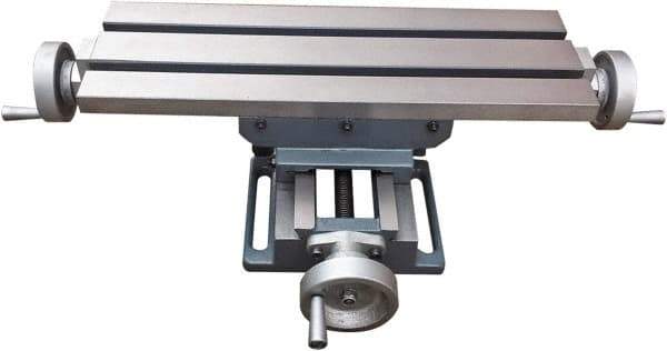 Interstate - 6-1/8" Table Width x 18-5/8" Table Length, 9" Cross Travel x 13" Longitudinal Travel, Slide Machining Table - 5.28" Overall Height, Two 1/2" Longitudinal T Slots - Eagle Tool & Supply