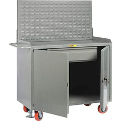 Little Giant - 3,600 Lb Capacity, 2 Shelf, 1 Drawer, 2 Door Mobile Bench Cabinet with Louvered Panel - 53" Wide x 24" Deep x 43" High, Steel, Gray - Eagle Tool & Supply