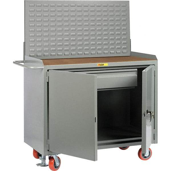 Little Giant - 3,600 Lb Capacity, 2 Shelf, 1 Drawer, 2 Door Mobile Bench Cabinet with Louvered Panel - 53" Wide x 24" Deep x 43" High, Steel, Gray - Eagle Tool & Supply