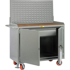 Little Giant - 3,600 Lb Capacity, 2 Shelf, 1 Drawer, 2 Door Mobile Bench Cabinet with Louvered Panel - 53" Wide x 24" Deep x 43" High, Steel, Gray - Eagle Tool & Supply
