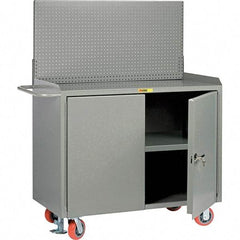 Little Giant - 3,600 Lb Capacity, 3 Shelf, 2 Door Mobile Bench Cabinet with Pegboard Panel - 41" Wide x 24" Deep x 43" High, Steel, Gray - Eagle Tool & Supply