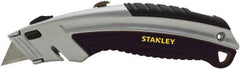 Stanley - Retractable Utility Knife - 2-7/16" Blade, Silver & Black Cast Metal Handle, 3 Blades Included - Eagle Tool & Supply