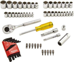 Proto - 65 Piece 1/4 & 3/8" Drive Standard Socket Set - 6 & 12 Points, 1/4 to 5/8", 4 to 17mm, Inch/Metric Measurement Standard - Eagle Tool & Supply