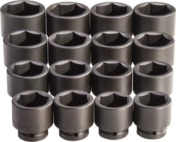 Proto - 16 Piece 1" Drive Full Polish Finish Impact Socket Set - 6 Points, 2-1/16" to 3" Range, Inch Measurement Standard - Eagle Tool & Supply