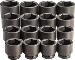 Proto - 16 Piece 1" Drive Full Polish Finish Impact Socket Set - 6 Points, 2-1/16" to 3" Range, Inch Measurement Standard - Eagle Tool & Supply