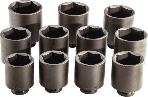 Proto - 11 Piece 1" Drive Full Polish Finish Deep Well Impact Socket Set - 6 Points, 3-1/8" to 4-1/2" Range, Inch Measurement Standard - Eagle Tool & Supply