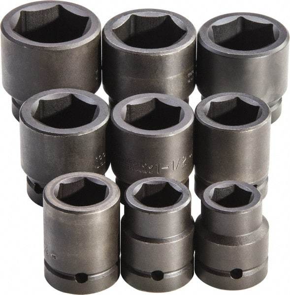 Proto - 9 Piece 1" Drive Full Polish Finish Impact Socket Set - 6 Points, 1" to 2" Range, Inch Measurement Standard - Eagle Tool & Supply