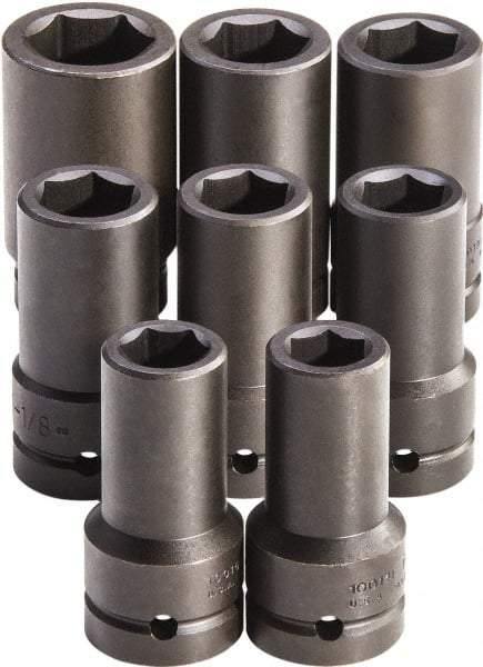 Proto - 8 Piece 1" Drive Full Polish Finish Deep Well Impact Socket Set - 6 Points, 7/8" to 1-1/2" Range, Inch Measurement Standard - Eagle Tool & Supply