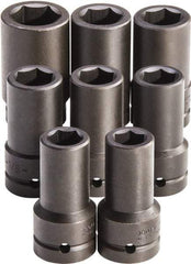Proto - 8 Piece 1" Drive Full Polish Finish Deep Well Impact Socket Set - 6 Points, 7/8" to 1-1/2" Range, Inch Measurement Standard - Eagle Tool & Supply