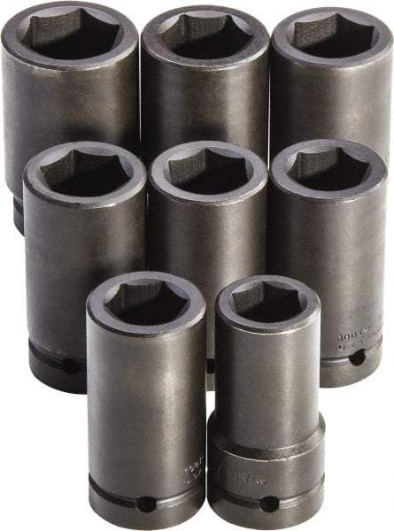 Proto - 8 Piece 1" Drive Full Polish Finish Deep Well Impact Socket Set - 6 Points, 27mm to 41mm Range, Metric Measurement Standard - Eagle Tool & Supply