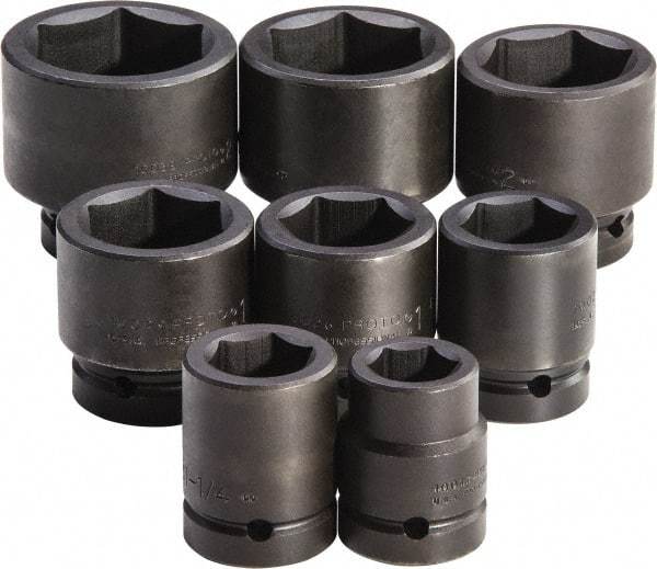 Proto - 8 Piece 1" Drive Full Polish Finish Deep Well Impact Socket Set - 6 Points, 1-1/16" to 2-3/8" Range, Inch Measurement Standard - Eagle Tool & Supply