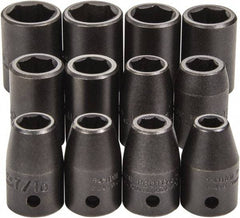 Proto - 12 Piece 1/2" Drive Full Polish Finish Impact Socket Set - 6 Points, 3/4" to 3/4" (8mm to 19mm) Range, Inch/Metric Measurement Standard - Eagle Tool & Supply