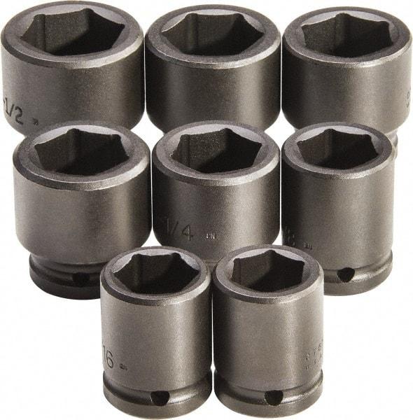 Proto - 8 Piece 3/4" Drive Standard Deep Impact Socket Set - 6 Points, 1 to 1-1/2", Inch Measurement Standard - Eagle Tool & Supply