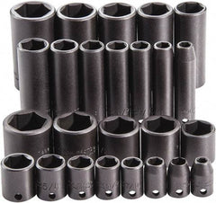 Proto - 25 Piece 3/8" Drive Full Polish Finish Deep Well Impact Socket Set - 6 Points, 1" to 1" Range, Inch Measurement Standard - Eagle Tool & Supply