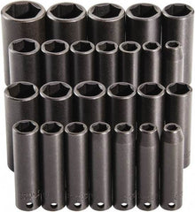 Proto - 25 Piece 3/8" Drive Deep Impact Socket Set - 6 Points, 15/16 to 1", 7 to 19mm, Inch/Metric Measurement Standard - Eagle Tool & Supply