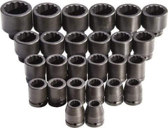 Proto - 26 Piece 3/4" Drive Full Polish Finish Impact Socket Set - 12 Points, 17mm to 50mm Range, Metric Measurement Standard - Eagle Tool & Supply