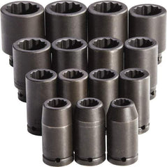 Proto - 15 Piece 3/4" Drive Full Polish Finish Deep Well Impact Socket Set - 12 Points, 19mm to 43mm Range, Metric Measurement Standard - Eagle Tool & Supply