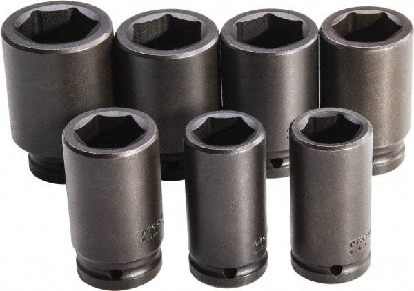 Proto - 7 Piece 3/4" Drive Full Polish Finish Deep Well Impact Socket Set - 6 Points, 26mm to 38mm Range, Metric Measurement Standard - Eagle Tool & Supply