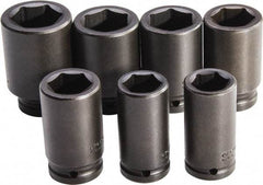 Proto - 7 Piece 3/4" Drive Full Polish Finish Deep Well Impact Socket Set - 6 Points, 26mm to 38mm Range, Metric Measurement Standard - Eagle Tool & Supply