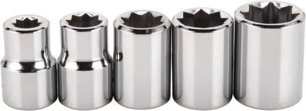 Proto - 5 Piece 3/8" Drive Full Polish Finish Socket Set - 8 Points, 1/4" to 1/2" Range, Inch Measurement Standard - Eagle Tool & Supply