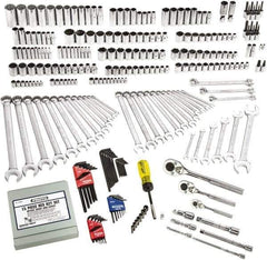 Proto - 302 Piece 1/4", 3/8" & 1/2" Drive Full Polish Finish Deep Well Socket Set - 6, 12 Points, 1/4" to 1-1/4" (4mm to 24mm) Range, Inch/Metric Measurement Standard - Eagle Tool & Supply