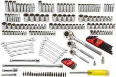 Proto - 184 Piece 1/4, 3/8 & 1/2" Drive Standard Deep Socket Set - 6 & 12 Points, 1/4 to 1", 4.5 to 22mm, Inch/Metric Measurement Standard - Eagle Tool & Supply