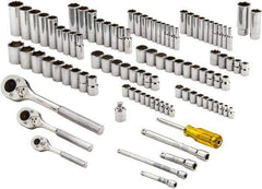 Proto - 101 Piece 1/4, 3/8 & 1/2" Drive Standard Deep Socket Set - 6 & 12 Points, 1/4 to 1", 4 to 19mm, Inch/Metric Measurement Standard - Eagle Tool & Supply