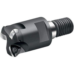Walter - 15° Lead Angle, 1-1/4" Max Cut Diam, 0.699" Min Cut Diam, 0.059" Max Depth of Cut, Indexable Chamfer & Angle End Mill - 3 Inserts, P 2633.-R14 Insert Style, 69mm OAL, Through Coolant, Threaded Shank - Eagle Tool & Supply