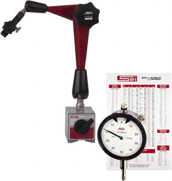 SPI - 0.001" Graduation, 1" Max Meas, 0-100 Dial Reading, Dial Indicator & Base Kit - 6-1/2" Base Diam - Eagle Tool & Supply