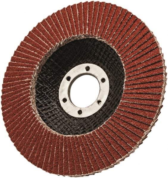 3M - 80 Grit, 5" Disc Diam, 7/8" Center Hole, Type 29 Ceramic Flap Disc - 12,000 Max RPM, Cloth Backing, Arbor Attaching System, Coated - Eagle Tool & Supply