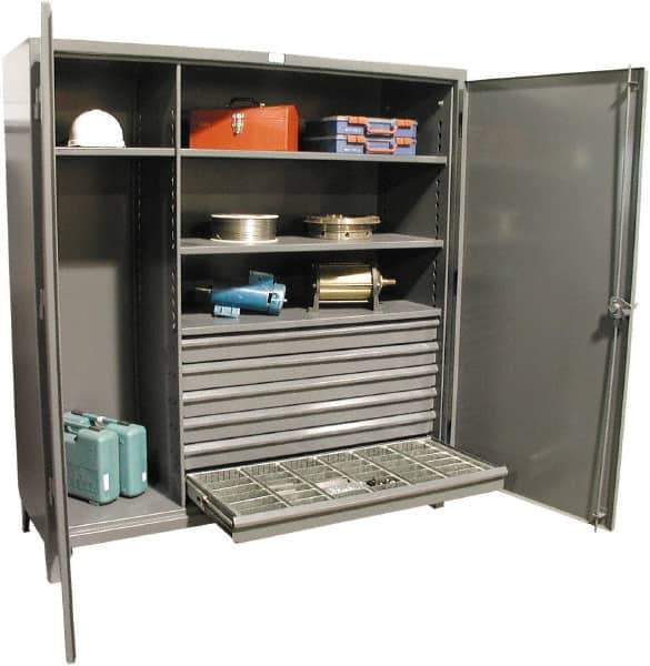 Strong Hold - 4 Shelf 6 Bin Locking Storage Cabinet - Steel, 72" Wide x 24" Deep x 78" High, Dark Gray - Eagle Tool & Supply