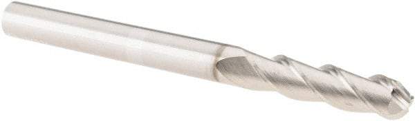SGS - 1/4" Diam, 1" LOC, 3 Flute Solid Carbide Ball End Mill - TiB2 Finish, Single End, 3" OAL, 1/4" Shank Diam, Spiral Flute - Eagle Tool & Supply