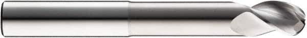 SGS - 1/2" Diam, 5/8" LOC, 3 Flute Solid Carbide Ball End Mill - Uncoated, Single End, 4" OAL, 1/2" Shank Diam, Spiral Flute - Eagle Tool & Supply