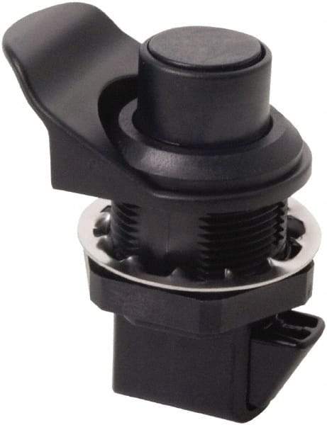 Made in USA - 2.07" Long x 1.13" Wide x .98" High, Push Knob Latch - Plastic, with Black Finish - Eagle Tool & Supply