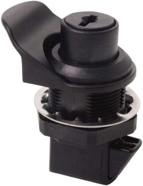 Made in USA - 2.07" Long x 1.13" Wide x .98" High, Push Knob Latch - Plastic, with Black Finish - Eagle Tool & Supply